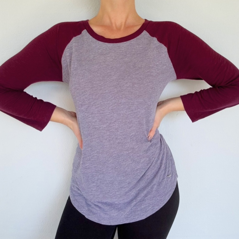 Pink Victoria’s Secret gray maroon raglan long sleeve cotton tee size medium
